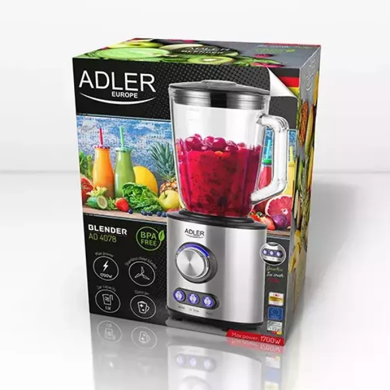 Tabletop blender Adler AD 4078 Black Stainless steel Transparent