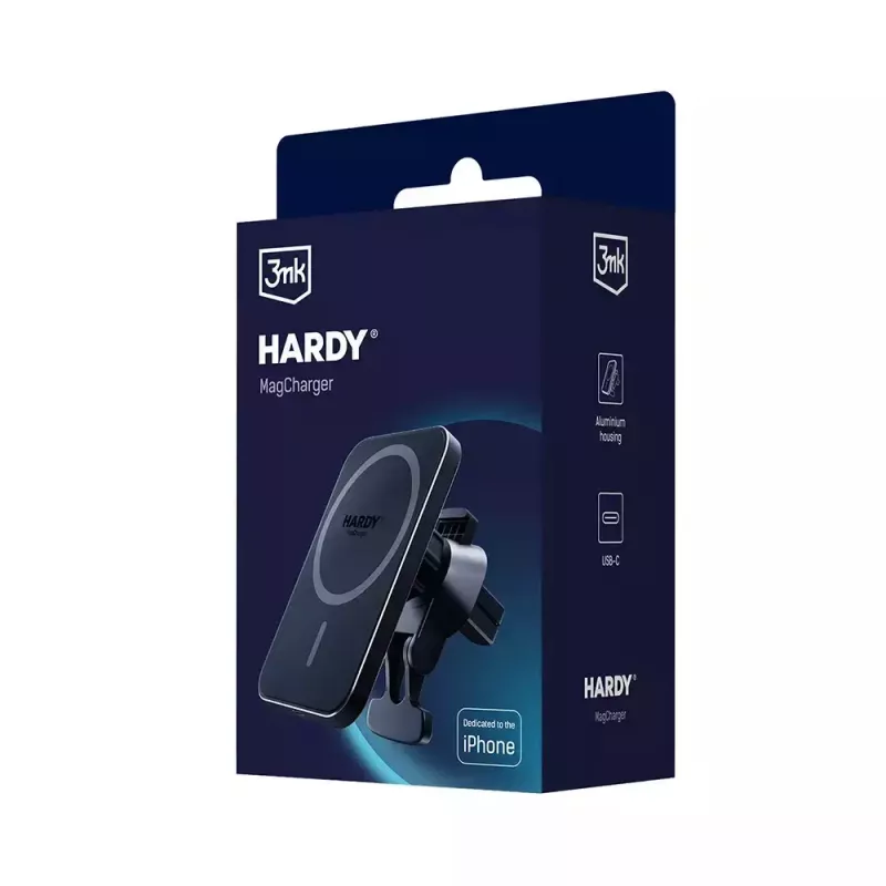 Car Wireless Charger 3MK HARDY MagCharger — Auto USB-C 5/9V, Fast Wireless Charging, Black