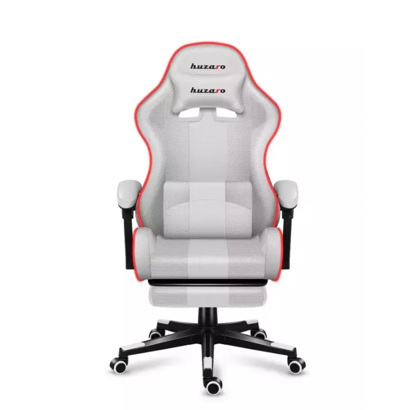 Gaming chair Huzaro FORCE 4.7 RGB White — padded fabric bucket seat, max load 140 kg, adjustable height 43–53 cm, tilt 90–140°