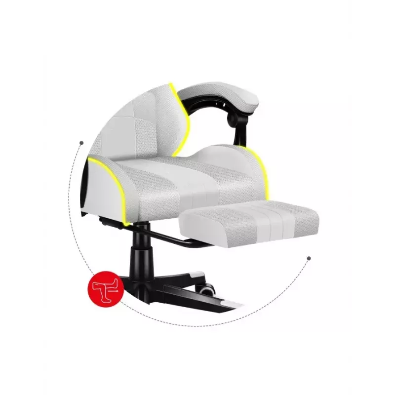 Gaming chair Huzaro FORCE 4.7 RGB White — padded fabric bucket seat, max load 140 kg, adjustable height 43–53 cm, tilt 90–140°
