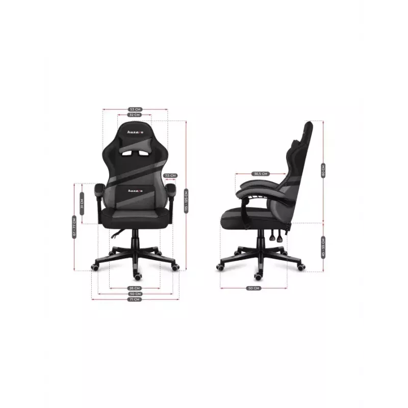 PC gaming chair huzaro FORCE 4.4 Bucket seat Black Grey — mesh fabric, max 130 kg, adjustable height 45–55 cm, 5 wheels