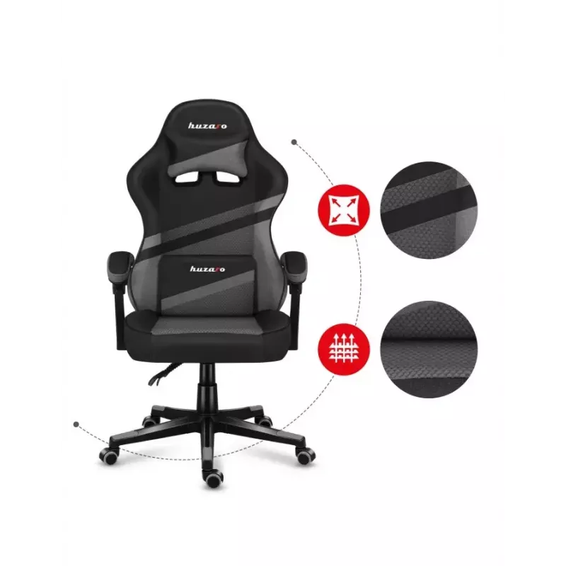 PC gaming chair huzaro FORCE 4.4 Bucket seat Black Grey — mesh fabric, max 130 kg, adjustable height 45–55 cm, 5 wheels