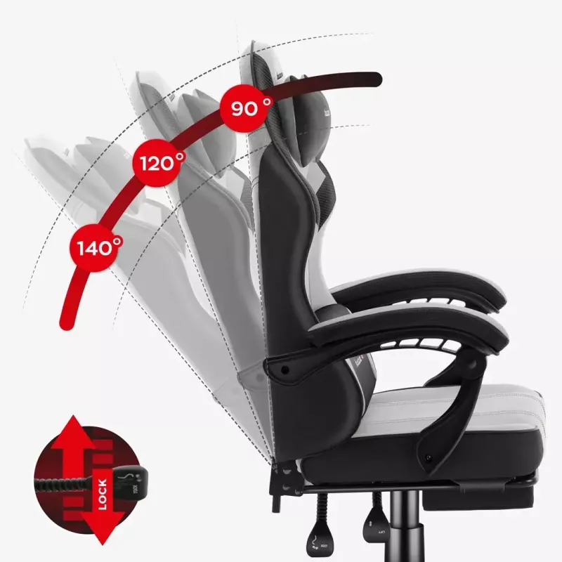 Gaming chair Huzaro Force 3.7 Grey — ergonomic gaming armchair, adjustable height 107.5–116.5 cm, seat width 47 cm