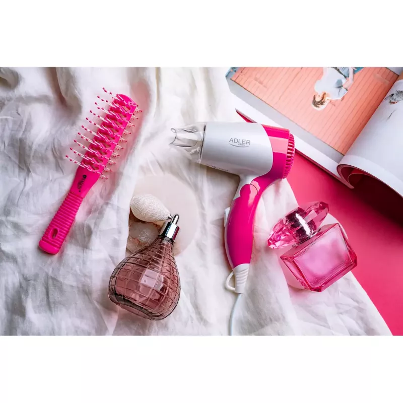 Hair dryer Adler AD 2259 — 1200 W, 2 speeds, foldable handle, concentrator nozzle, pink/white