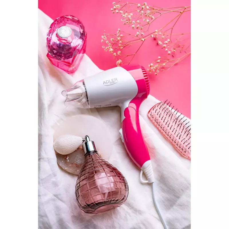 Hair dryer Adler AD 2259 — 1200 W, 2 speeds, foldable handle, concentrator nozzle, pink/white