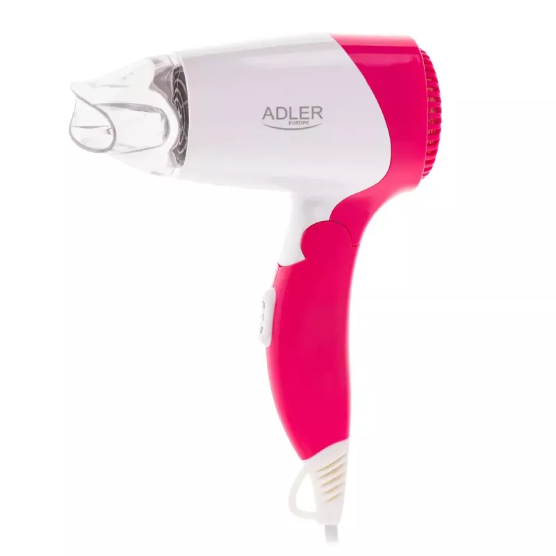 Hair dryer Adler AD 2259 — 1200 W, 2 speeds, foldable handle, concentrator nozzle, pink/white