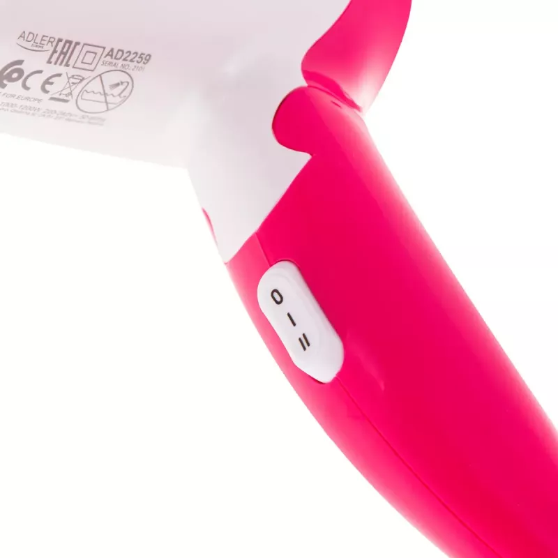 Hair dryer Adler AD 2259 — 1200 W, 2 speeds, foldable handle, concentrator nozzle, pink/white