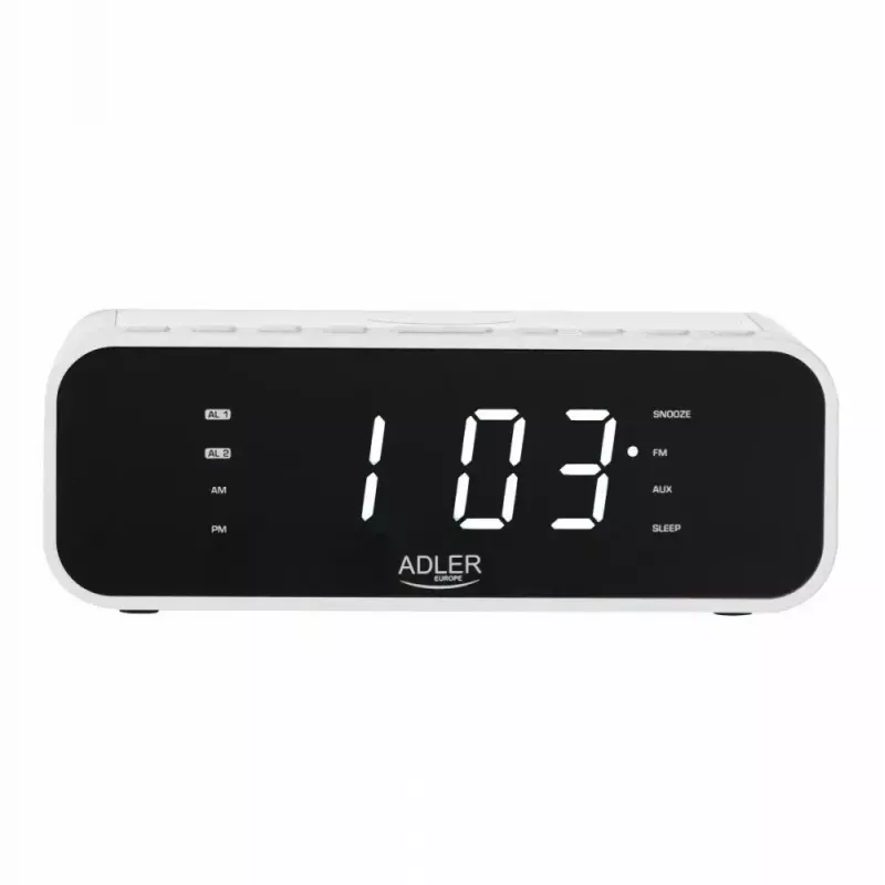 Alarm clock Adler AD 1192W — compact bedside clock with wireless charger and AUX input, white