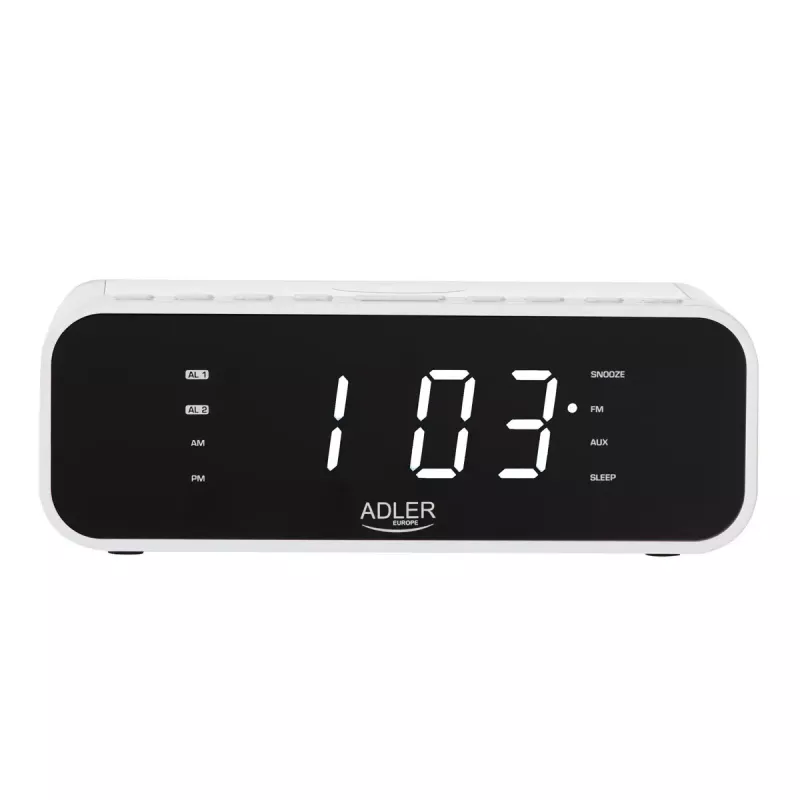 Alarm clock Adler AD 1192W — compact bedside clock with wireless charger and AUX input, white