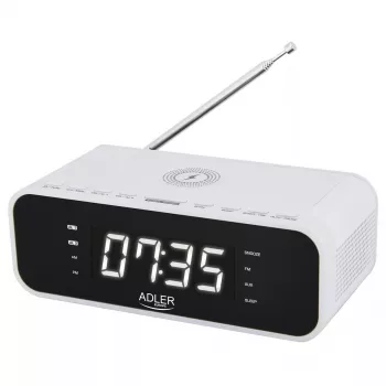 Alarm clock Adler AD 1192W — compact bedside clock with wireless charger and AUX input, white
