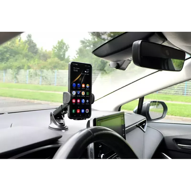 Car phone holder IBOX H-9 adjustable-angle universal fit for smartphones, suction cup mount, black, plastic
