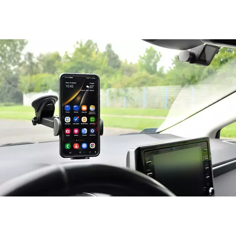 Car phone holder IBOX H-9 adjustable-angle universal fit for smartphones, suction cup mount, black, plastic