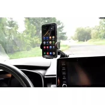 Car phone holder IBOX H-9 adjustable-angle universal fit for smartphones, suction cup mount, black, plastic