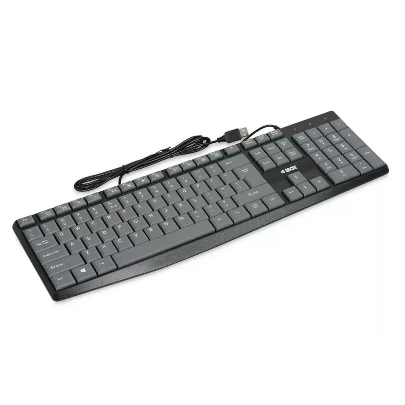 Wired USB keyboard IBOX Eris IKC2010G — full-size 105 keys, USB, grey/black, water-resistant, 1.8 m cable