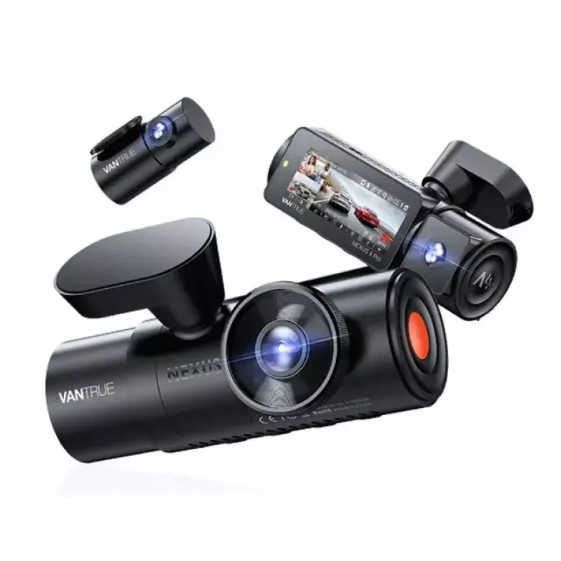 Dashcam VANTRUE N4 PRO 3-channel dash camera, main 3840×2160, 165° front, 160° interior, GPS, Wi‑Fi, IPS display, MicroSD up to 512GB