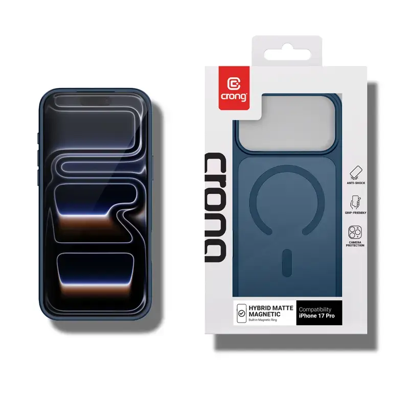 Protective MagSafe Phone Case Crong Hybrid Matte Magnetic for iPhone 17 Pro — PC + TPU, Translucent Navy