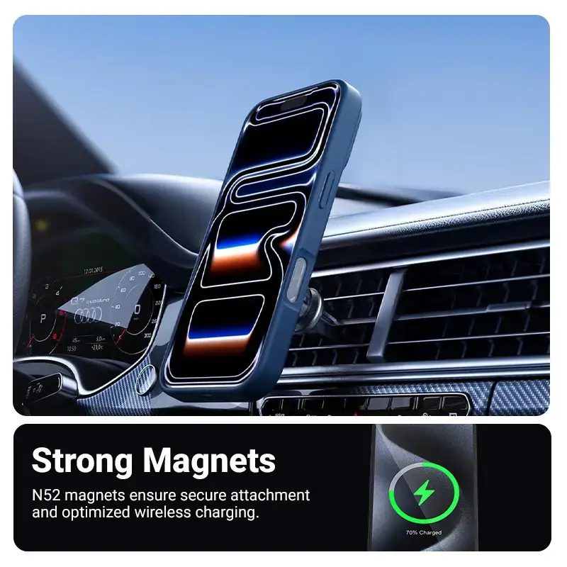 Protective MagSafe Phone Case Crong Hybrid Matte Magnetic for iPhone 17 Pro — PC + TPU, Translucent Navy