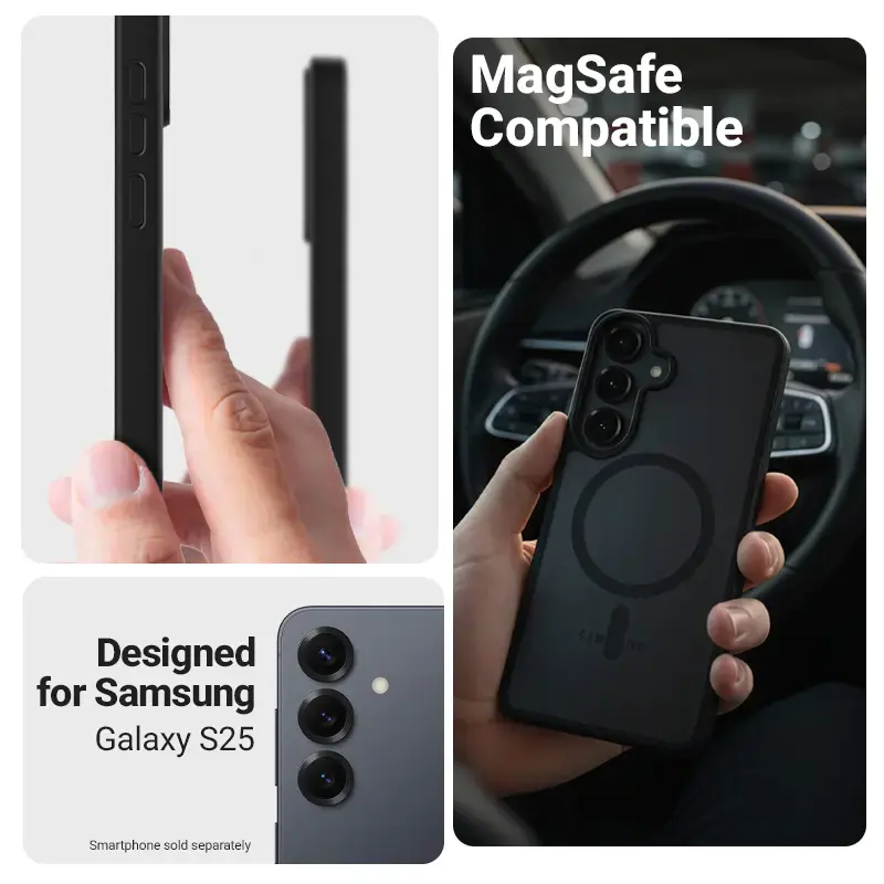 Crong Hybrid Matte Magnetic case for Samsung Galaxy S25 — TPU+PC, magnetic rings, black
