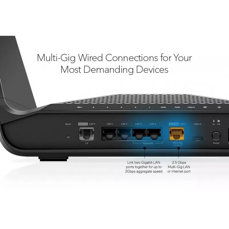 NETGEAR Nighthawk AXE7800 WiFi Router (RAXE300), Wi-Fi 6 (802.11ax), Tri-band (2.4 GHz / 5 GHz / 5 GHz), Ethernet LAN, Black, Portable router
