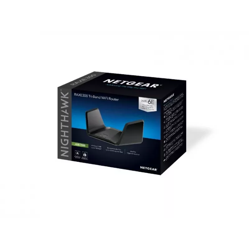 NETGEAR Nighthawk AXE7800 WiFi Router (RAXE300), Wi-Fi 6 (802.11ax), Tri-band (2.4 GHz / 5 GHz / 5 GHz), Ethernet LAN, Black, Portable router