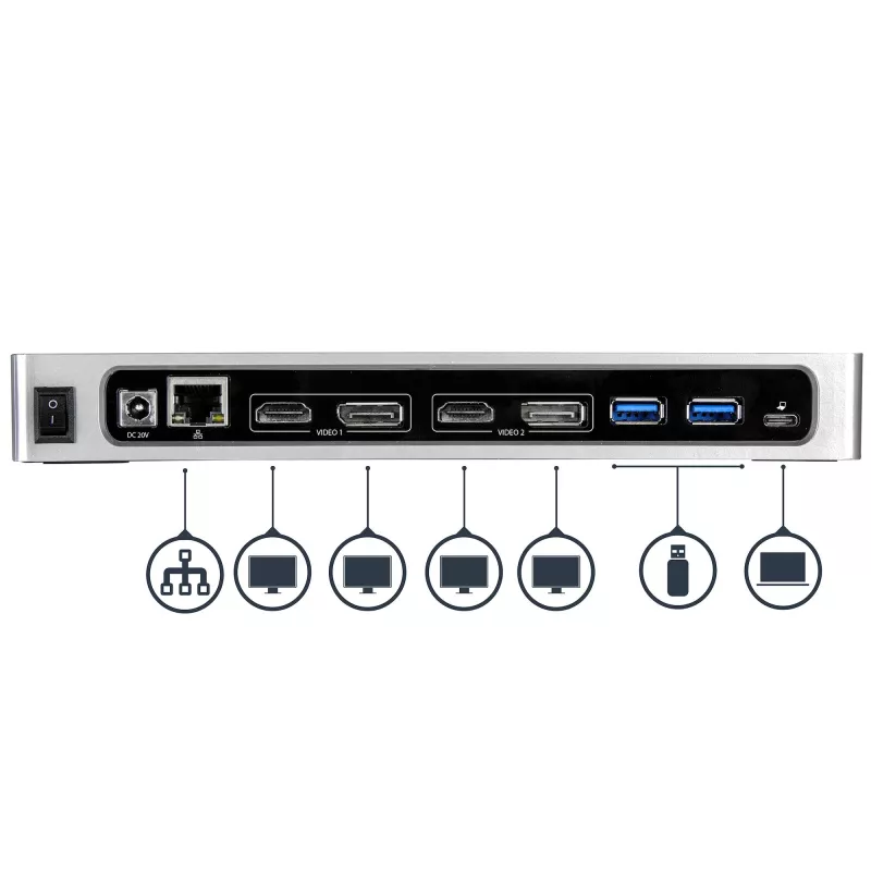 StarTech.com USB-C & USB-A Dock - Dual Monitor 4K 60Hz Dock DisplayPort + HDMI - Hybrid USB 3.0 Docking Station for USB-C or USB-A Laptops - 6x USB Type-A, GbE - USB 3.1 Gen 1 - Mac/Windows