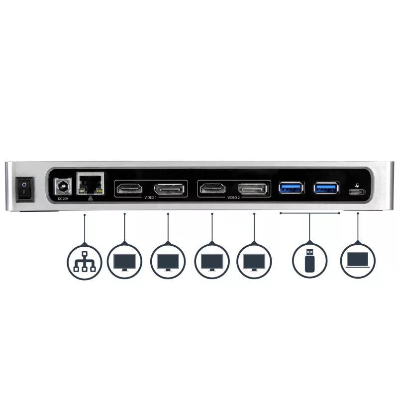 StarTech.com USB-C & USB-A Dock - Dual Monitor 4K 60Hz Dock DisplayPort + HDMI - Hybrid USB 3.0 Docking Station for USB-C or USB-A Laptops - 6x USB Type-A, GbE - USB 3.1 Gen 1 - Mac/Windows