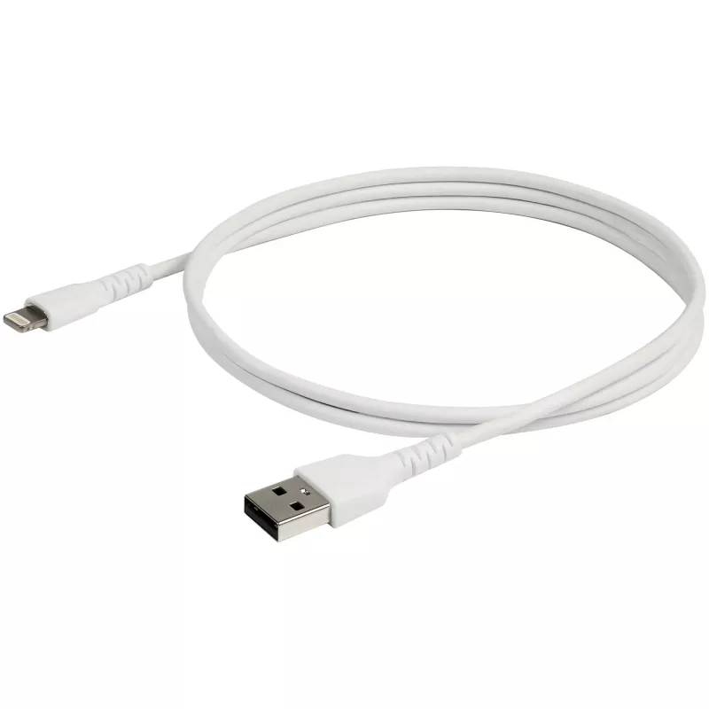StarTech.com 3 foot (1m) Durable White USB-A to Lightning Cable - Heavy Duty Rugged Aramid Fiber USB Type A to Lightning Charger/Sync Power Cord - Apple MFi Certified iPad/iPhone 12