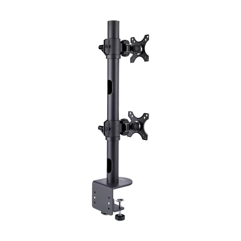 StarTech.com Desk Mount For 2x Vertically Stacked Monitors, Dual 49 inch, Total 70lb (32kg), C-Clamp, Quick-Release VESA System, Widescreen 16:9/Ultrawide 32:9, TAA