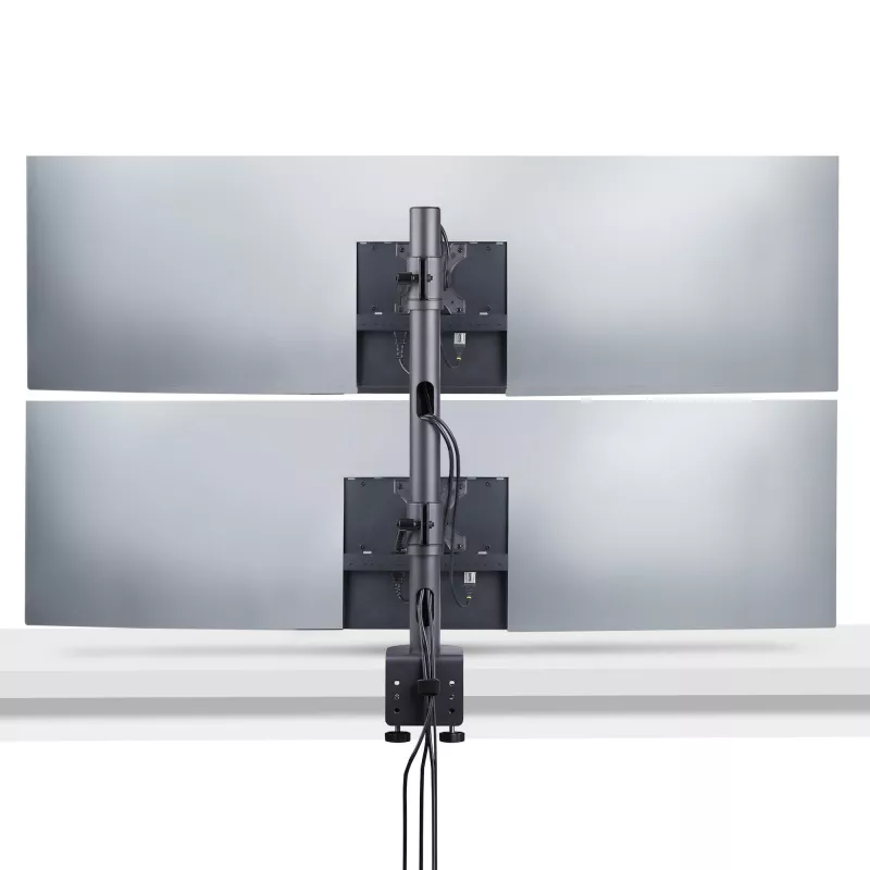 StarTech.com Desk Mount For 2x Vertically Stacked Monitors, Dual 49 inch, Total 70lb (32kg), C-Clamp, Quick-Release VESA System, Widescreen 16:9/Ultrawide 32:9, TAA