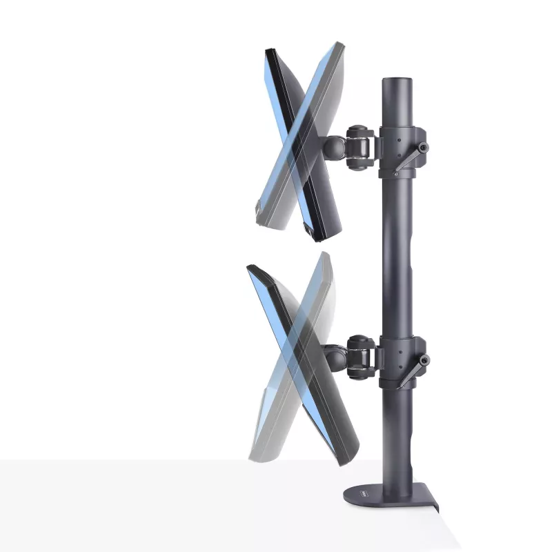 StarTech.com Desk Mount For 2x Vertically Stacked Monitors, Dual 49 inch, Total 70lb (32kg), C-Clamp, Quick-Release VESA System, Widescreen 16:9/Ultrawide 32:9, TAA