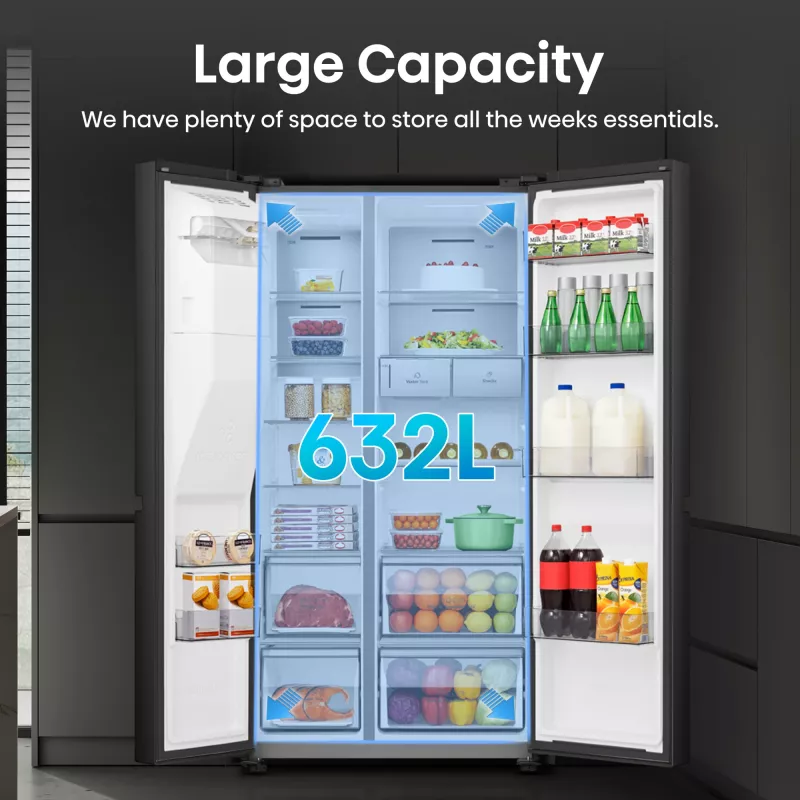 Hisense RS818N4TFC side-by-side refrigerator Freestanding 632 L Black, Stainless steel