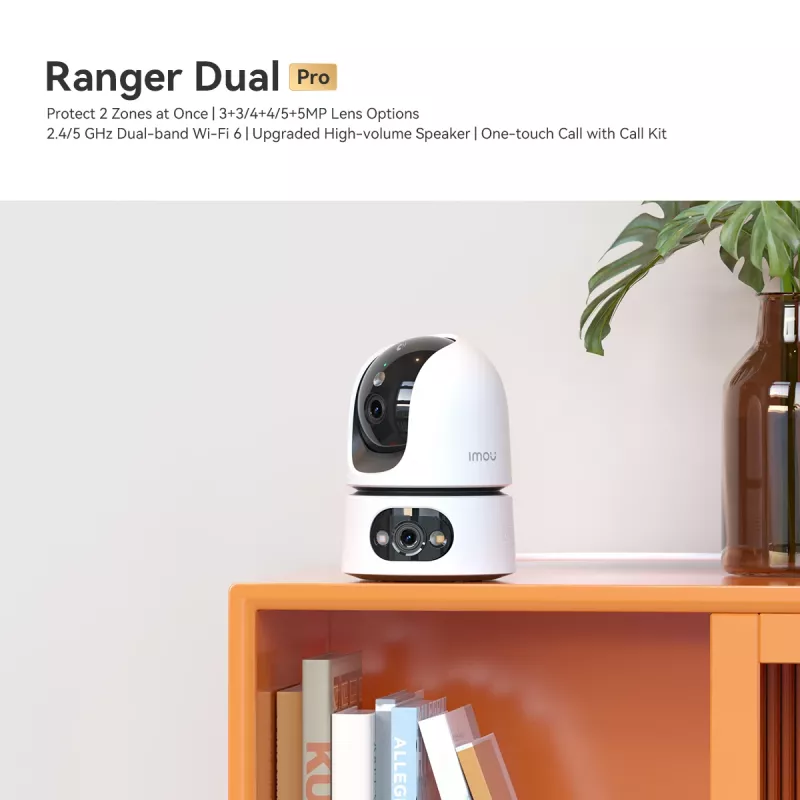 IP security camera IMOU Ranger Dual Pro 6MP — Indoor desk, 2304×1296, 3.6mm, 8× digital zoom, 91°×47° viewing angles