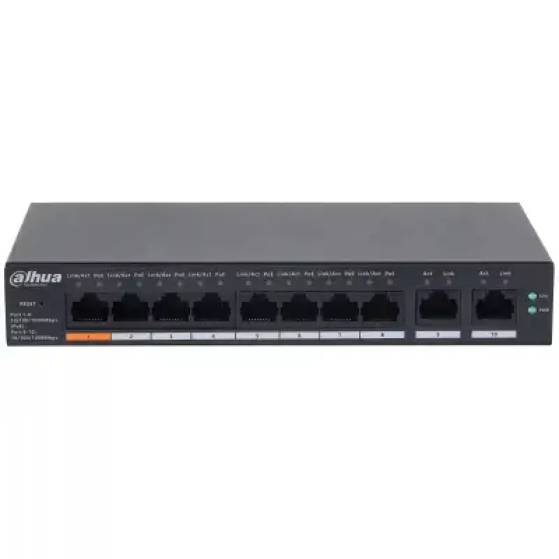 Managed L2 Gigabit PoE Switch DAHUA CS4010-8GT-60 — 10x Gigabit (10/100/1000), 20 Gbit/s, 8000 MAC, Desktop/Wall-Mount, Black