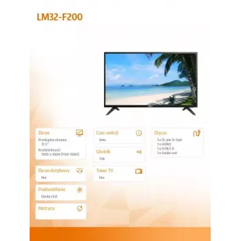 LCD monitor DAHUA LM32-F200 31.5 inch Full HD 1920x1080 LED, 60 Hz, 8 ms, HDMI+VGA, speakers, VESA 75x75