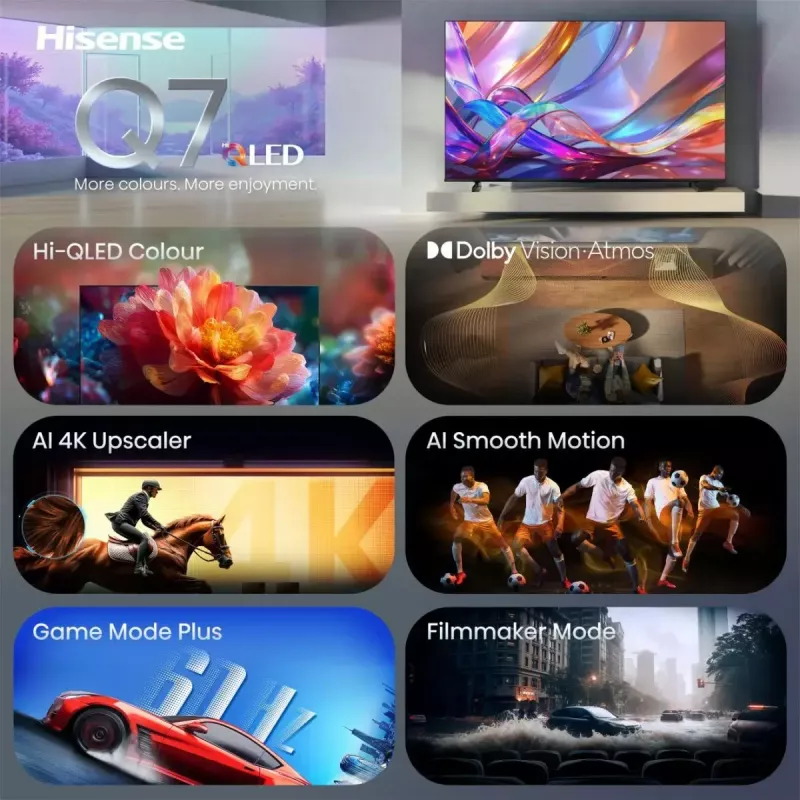 TV Hisense 50Q7S 50 inch (127 cm) QLED 4K Ultra HD Smart TV, Direct-LED, HomeOS, Wi‑Fi, Black
