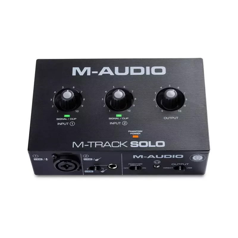 Audio interface M-Audio M-Track Solo — USB 16-bit/48 kHz, 1-in/1-out, XLR/TRS combo & instrument input, 48V phantom, headphone out