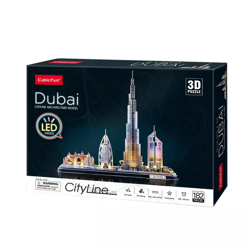3D Puzzle CubicFun City Line Dubai LED, 182 pieces, 532×48 mm, age 10+