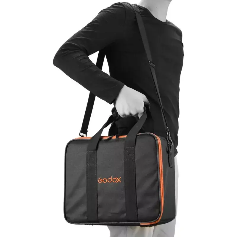 Camera body case Godox CB-12 for AD600Pro, flannel/nylon, black and orange, with shoulder strap