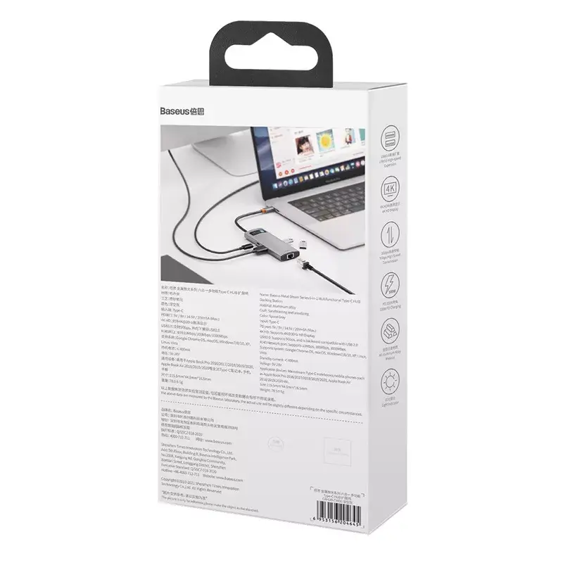 Baseus Metal Gleam USB 3.2 Gen 1 Type-C Grey 100W Power Delivery 4K Ultra HD