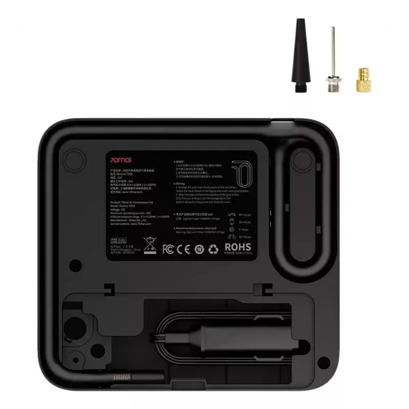 Air compressor 70mai TP03 — 12V DC/cigar lighter, black, universal, includes ball valve adapter