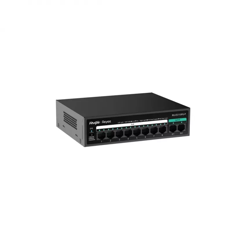 RUIJIE unmanaged PoE Switch RG-ES110FG-P — 10-Port Gigabit (10/100/1000) with 1 SFP, 120W, 20 Gbps switching
