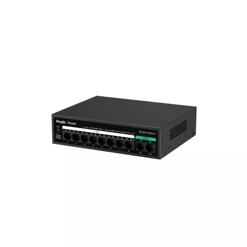 RUIJIE unmanaged PoE Switch RG-ES110FG-P — 10-Port Gigabit (10/100/1000) with 1 SFP, 120W, 20 Gbps switching