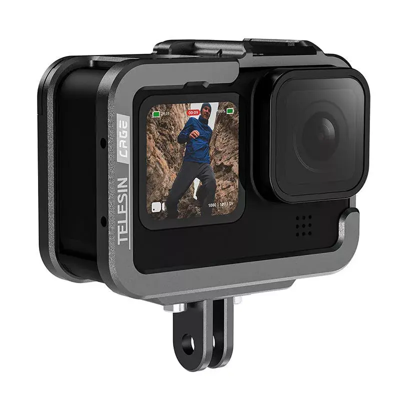 Aluminum Camera Cage Telesin GP-FMS-G11-TZ for GoPro Hero 12/11/10/9 with Vertical Adapter