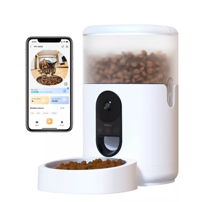 Automatic Pet Feeder IMOU PF1 — 4 L Stainless Steel Hopper, Wi‑Fi 4, Battery/DC Power, 1 Bowl
