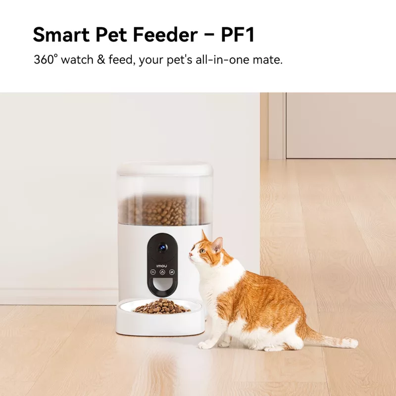 Automatic Pet Feeder IMOU PF1 — 4 L Stainless Steel Hopper, Wi‑Fi 4, Battery/DC Power, 1 Bowl