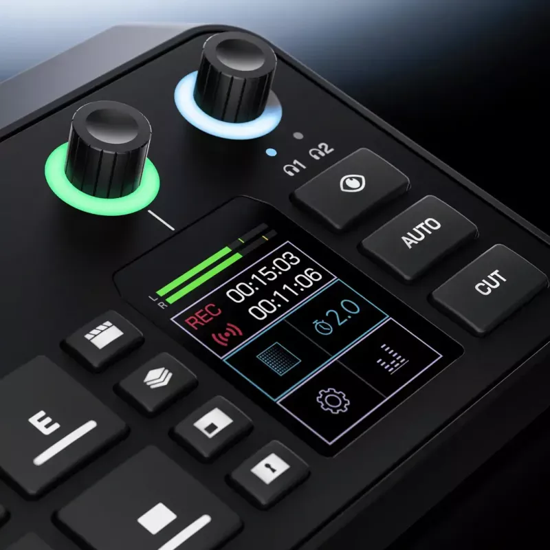 Multi-channel podcast and livestream production console Rode RodeCaster Video S RCVS-E — touchscreen, Wi‑Fi, Bluetooth 5.3, 5x USB-C, 3x HDMI in, 1x HDMI out, microSD