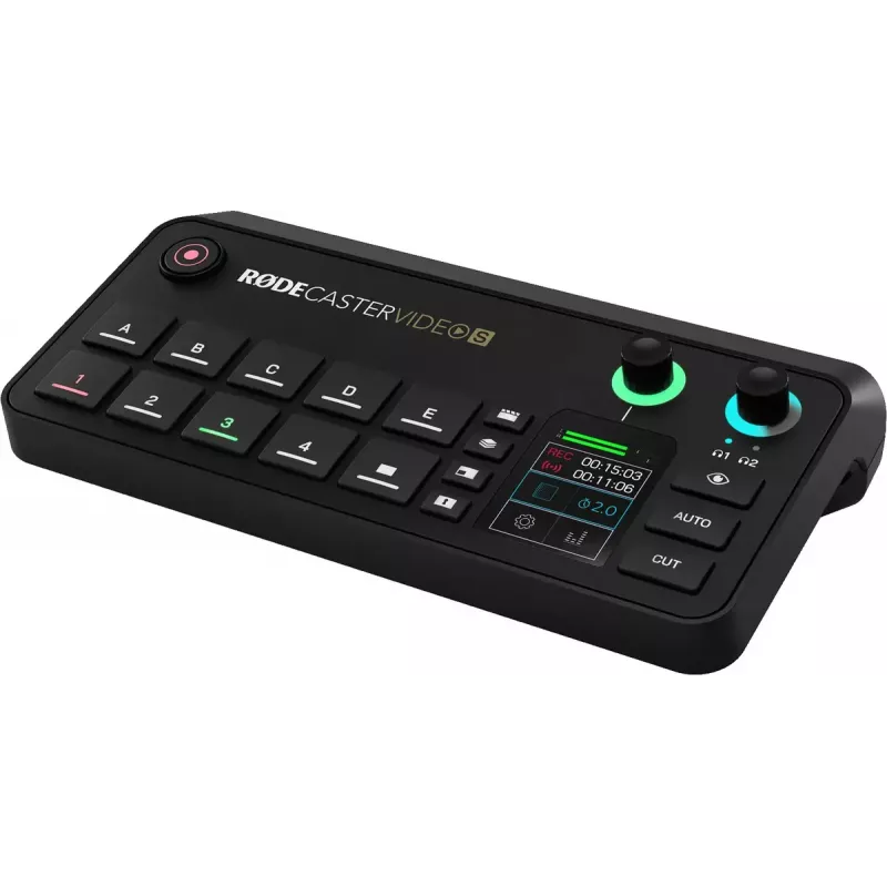 Multi-channel podcast and livestream production console Rode RodeCaster Video S RCVS-E — touchscreen, Wi‑Fi, Bluetooth 5.3, 5x USB-C, 3x HDMI in, 1x HDMI out, microSD