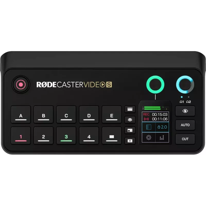 Multi-channel podcast and livestream production console Rode RodeCaster Video S RCVS-E — touchscreen, Wi‑Fi, Bluetooth 5.3, 5x USB-C, 3x HDMI in, 1x HDMI out, microSD