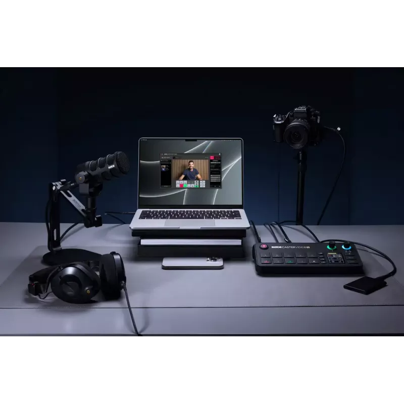 Multi-channel podcast and livestream production console Rode RodeCaster Video S RCVS-E — touchscreen, Wi‑Fi, Bluetooth 5.3, 5x USB-C, 3x HDMI in, 1x HDMI out, microSD