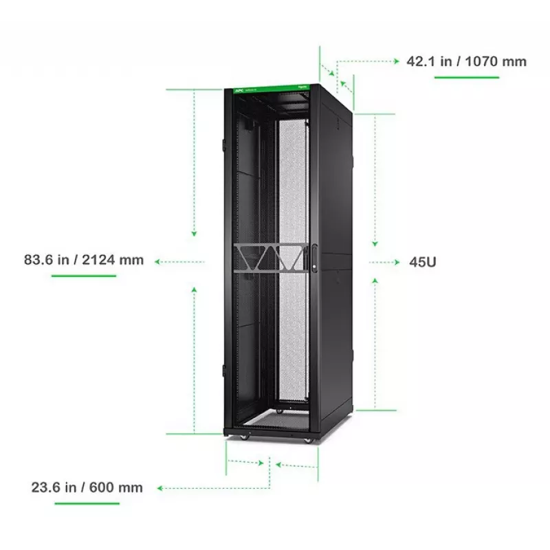 APC NetShelter SX Server Rack Gen 2, 45U, 2124H x 600W x 1070D mm, with Sides, Black